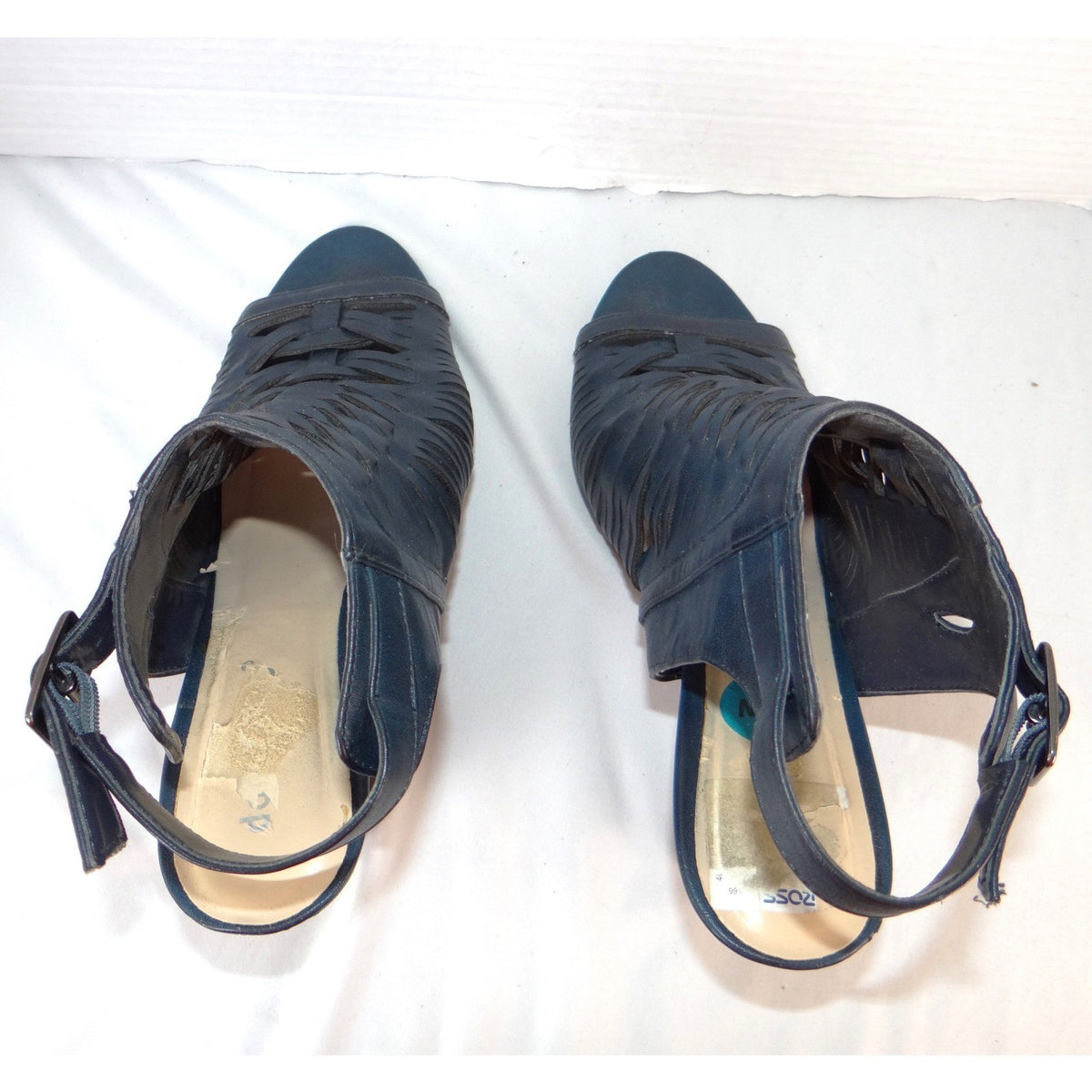 Dollhouse Snaffu Navy Blue Woven Caged Wedge Sandals Womens 10W Open Toe Buckle5