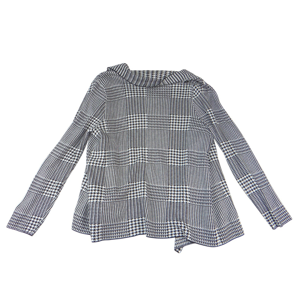 VTG Kasper Women Black White Houndstooth Plaid Open Front Cardigan Sweater Large1