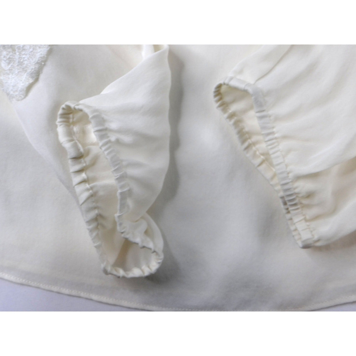 Vintage Cream Off White Lace Trimmed Sheer Blouse Women's Elegant Sheer Top8