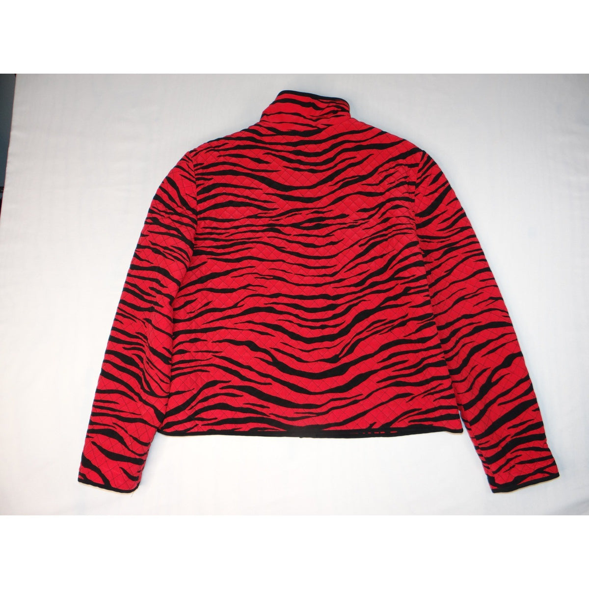 Maggy London Red Black Tiger Stripe Quilted Silk Jacket Size 140