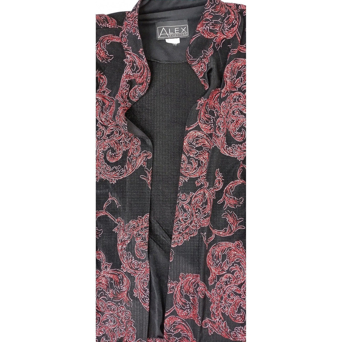 Vintage ALEX EVENINGS Black Red Paisley Sparkle Glitter Blazer Jacket Women Sz L5