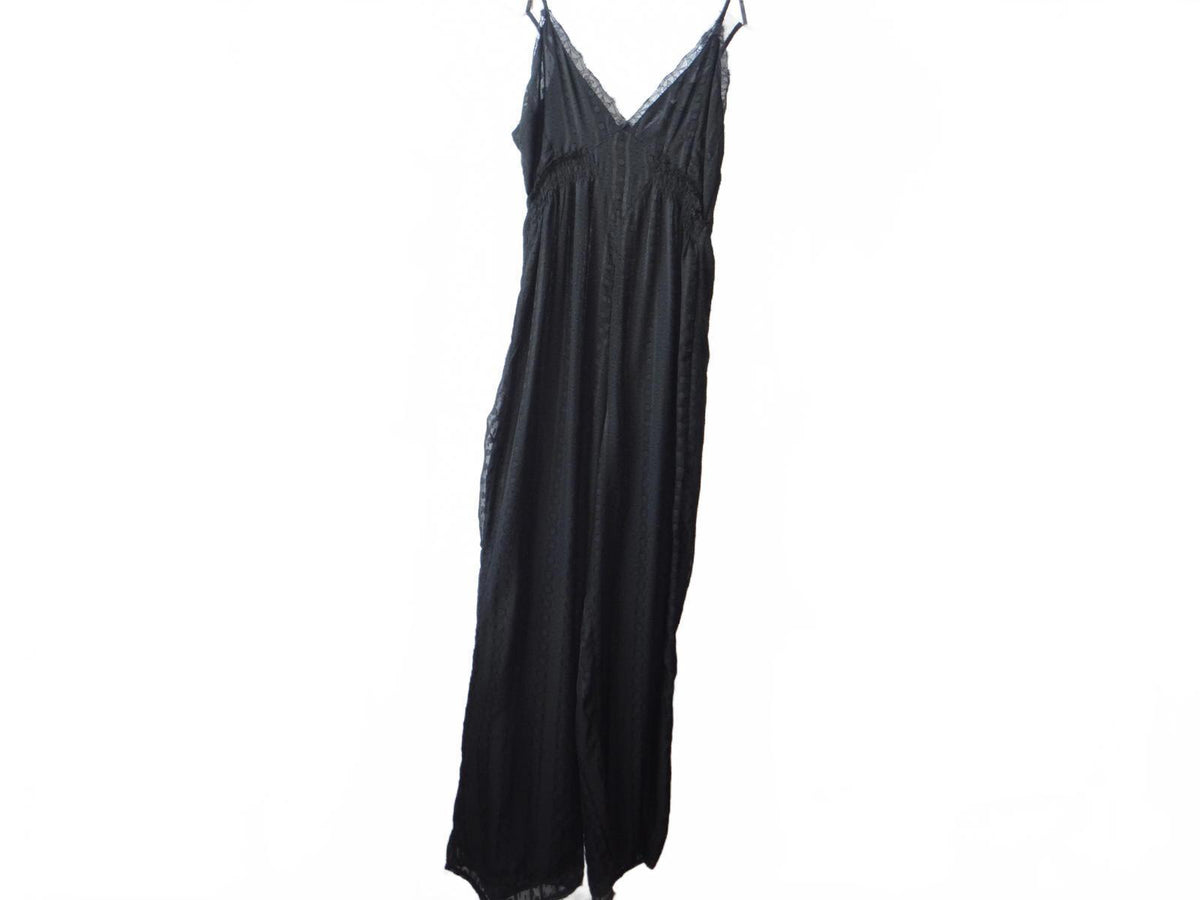 Elegant Black Lace Trimmed Jumpsuit   size 40