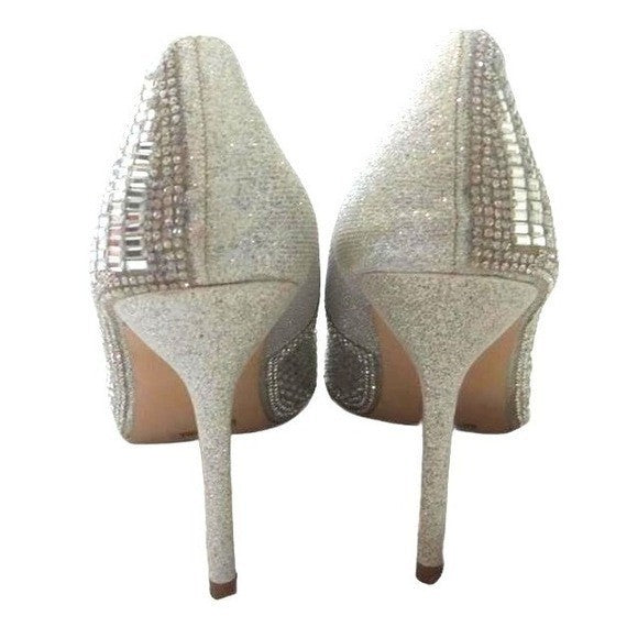 De Blossum Collection Stunning Unique Silver Mirror Mosaic High Heel Pumps Sz 104