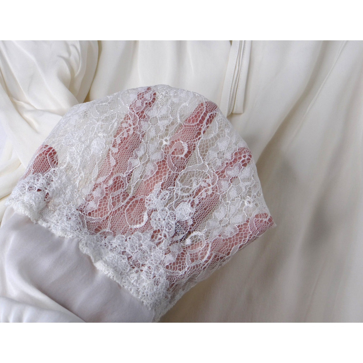 Vintage Cream Off White Lace Trimmed Sheer Blouse Women's Elegant Sheer Top9
