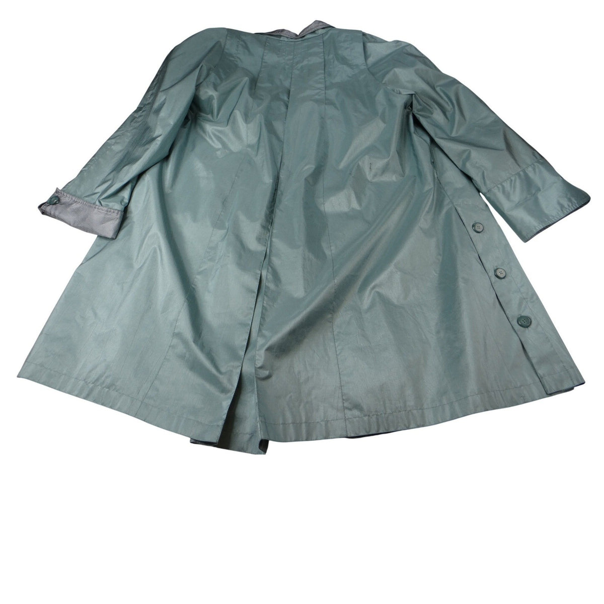 Vintage British Mist Teal Raincoat Women's Size 16 Trench Style Water Resistant9