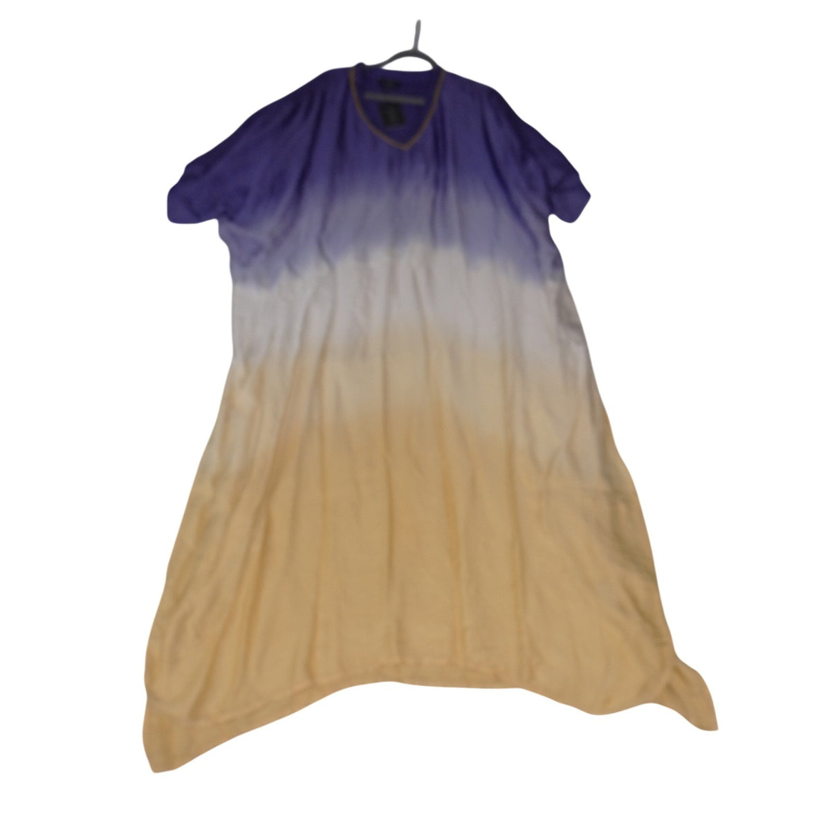 Purple Yellow Ombre Kaftan Maxi Dress V Neck Asymmetrical Hem Short Sleeve 38911