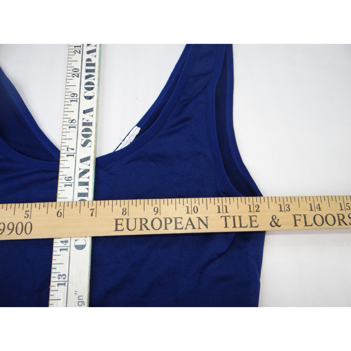 Blue V Neck Tank Top Seamless Stretch Basic Layering Sleeveless