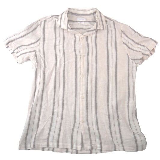 Porter & Ash Mens Large Linen Blend Striped Short Sleeve Button Up Shirt Cream0