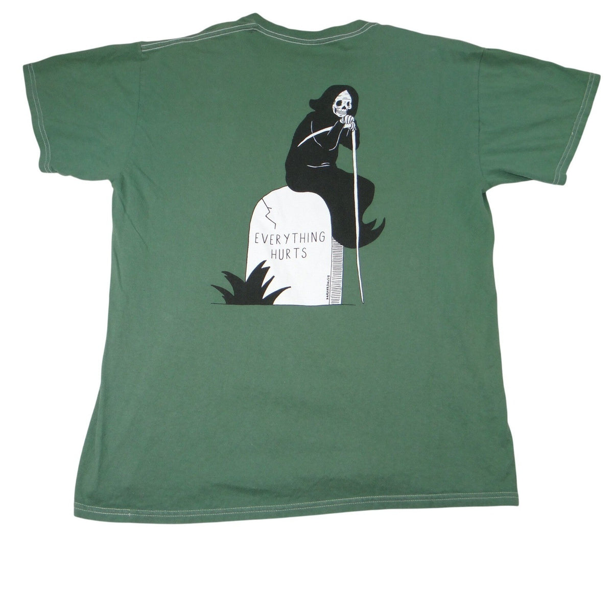 Threadless T Shirt Everything Hurts Grim Reaper Graphic Print Green Size M