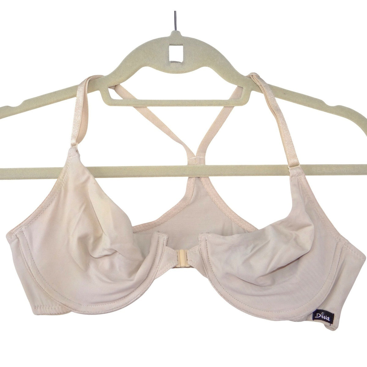 Fredericks of Hollywood Diva Racerback Bra Beige Nude Front Clasp Underwire0