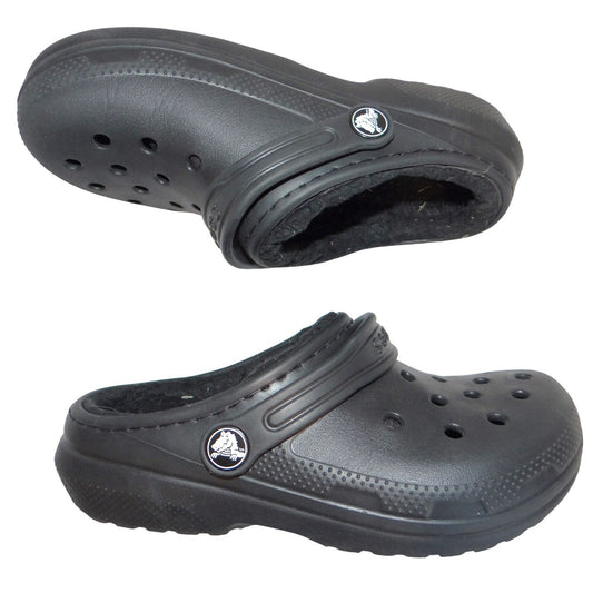 Crocs Kids Classic Lined Clog Black Faux Fur Fuzzy Slip On Shoes Kids Size 13