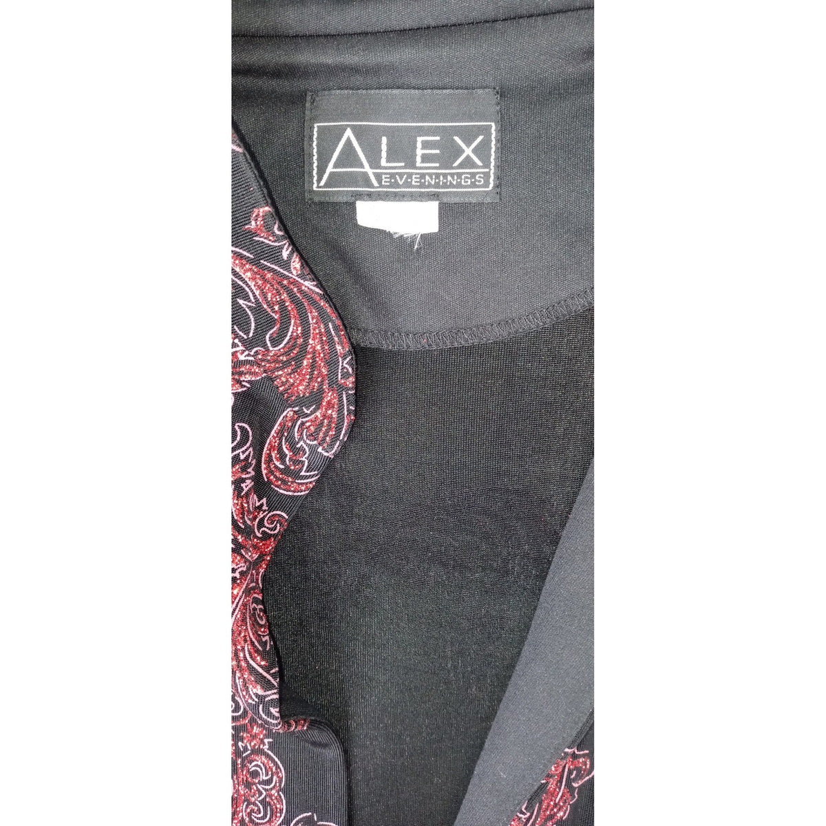 Vintage ALEX EVENINGS Black Red Paisley Sparkle Glitter Blazer Jacket Women Sz L1