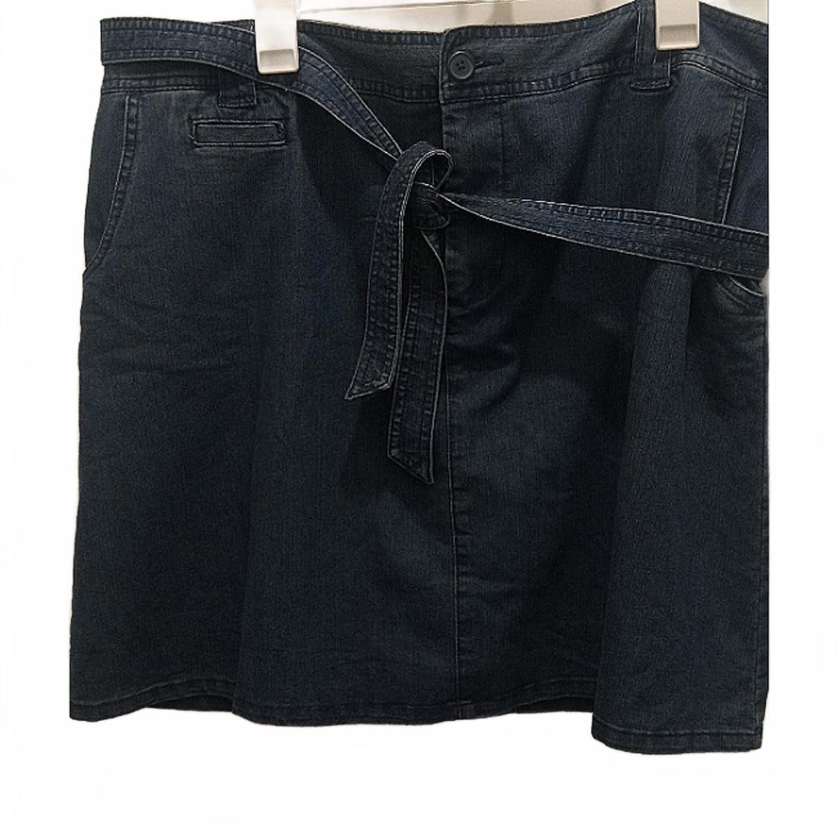 Women's Dark Blue Denim Skirt with Tie Waist0