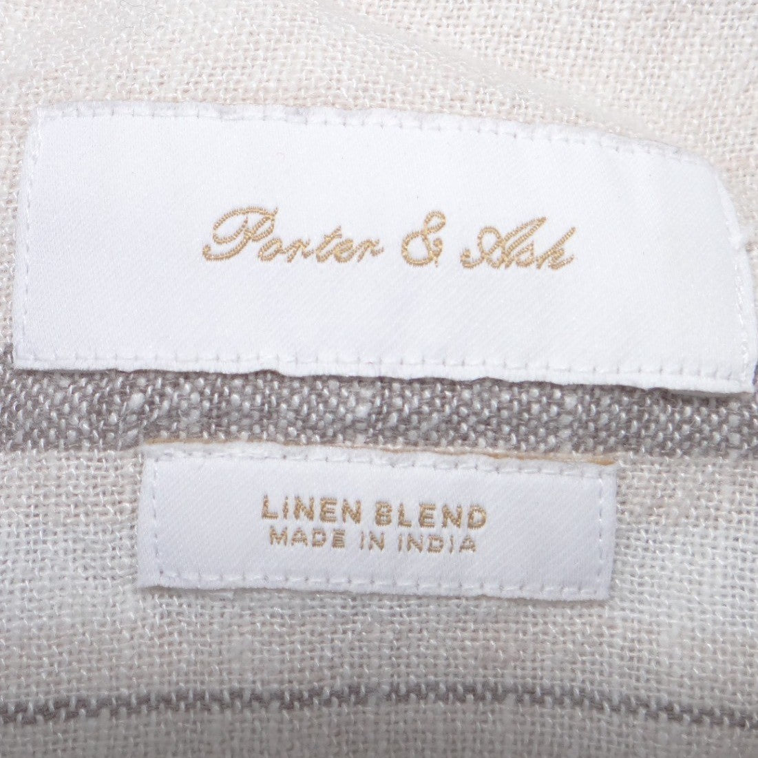 Porter & Ash Mens Large Linen Blend Striped Short Sleeve Button Up Shirt Cream1