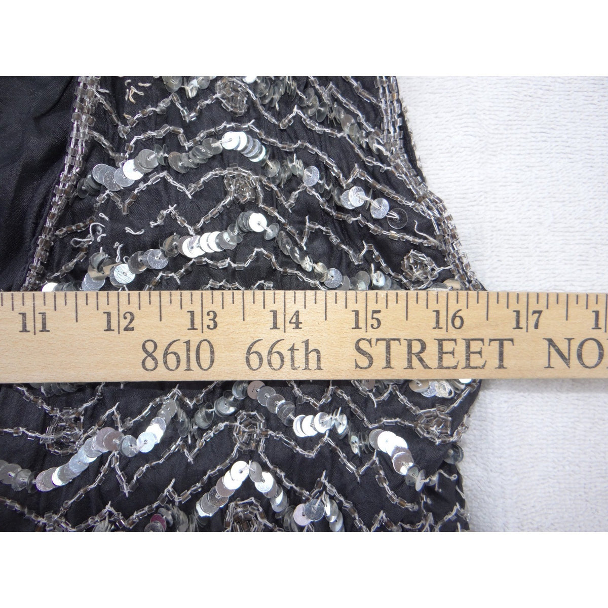 Vintage B'way Rose Vintage 100% Silk Beaded Sequin Vest Black Silver Chevron ish7