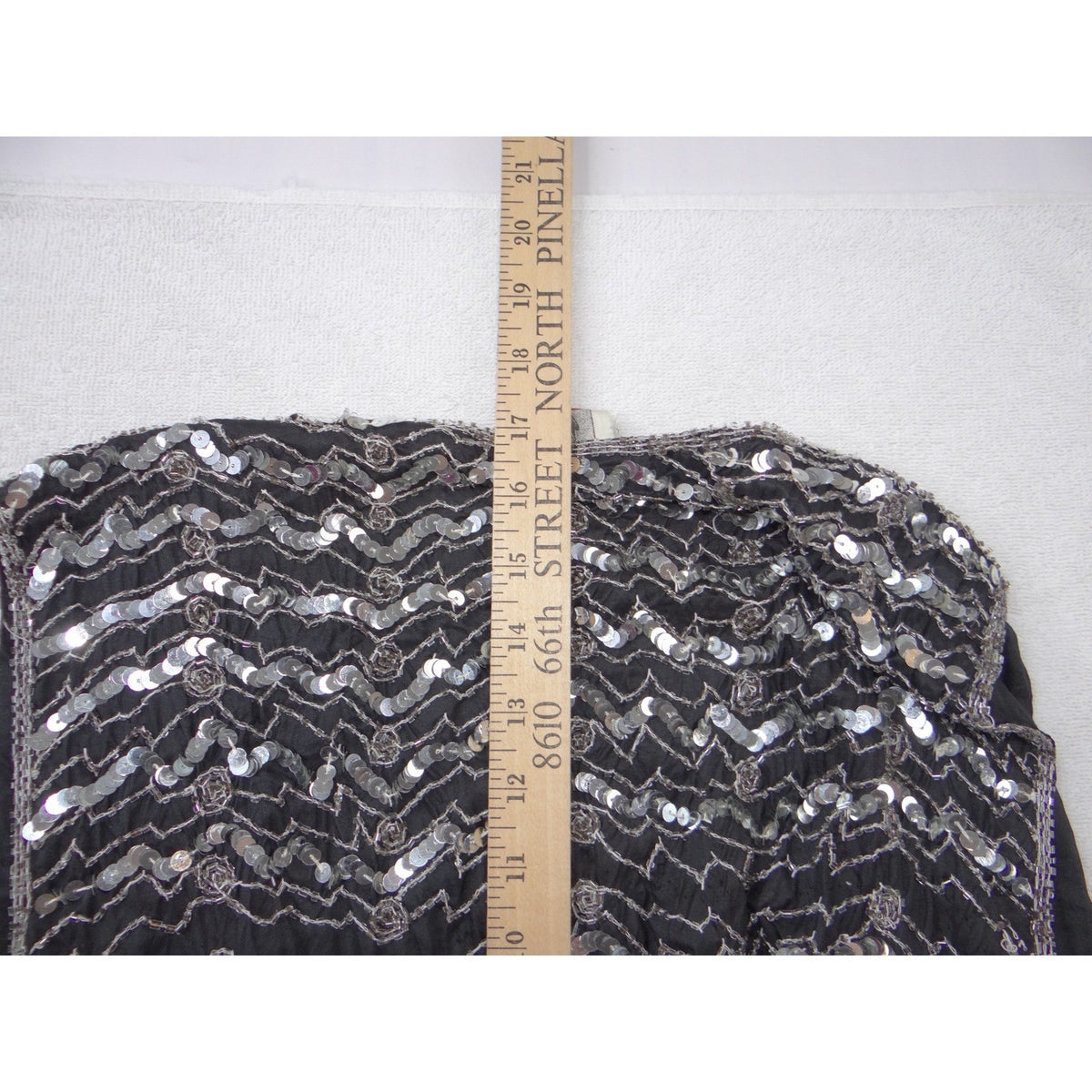 Vintage B'way Rose Vintage 100% Silk Beaded Sequin Vest Black Silver Chevron ish8