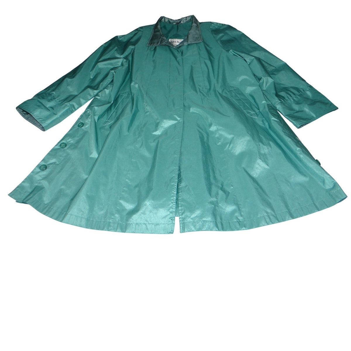 Vintage British Mist Teal Raincoat Women's Size 16 Trench Style Water Resistant1