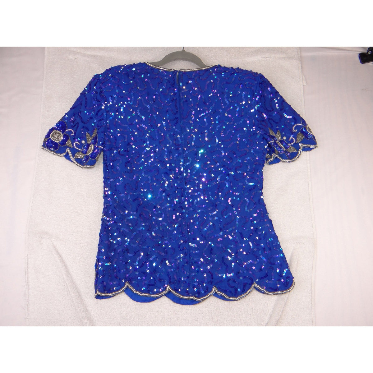 Stenay Vintage Royal Blue Silk Sequin Beaded 2 Piece Skirt Set Size 10 39788