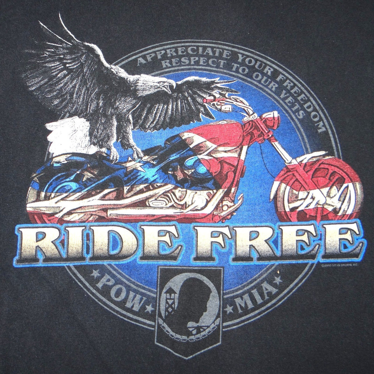 Vintage Alstyle Ride Free Motorcycle Eagle POW MIA Veteran Tee Mens 2XL Black