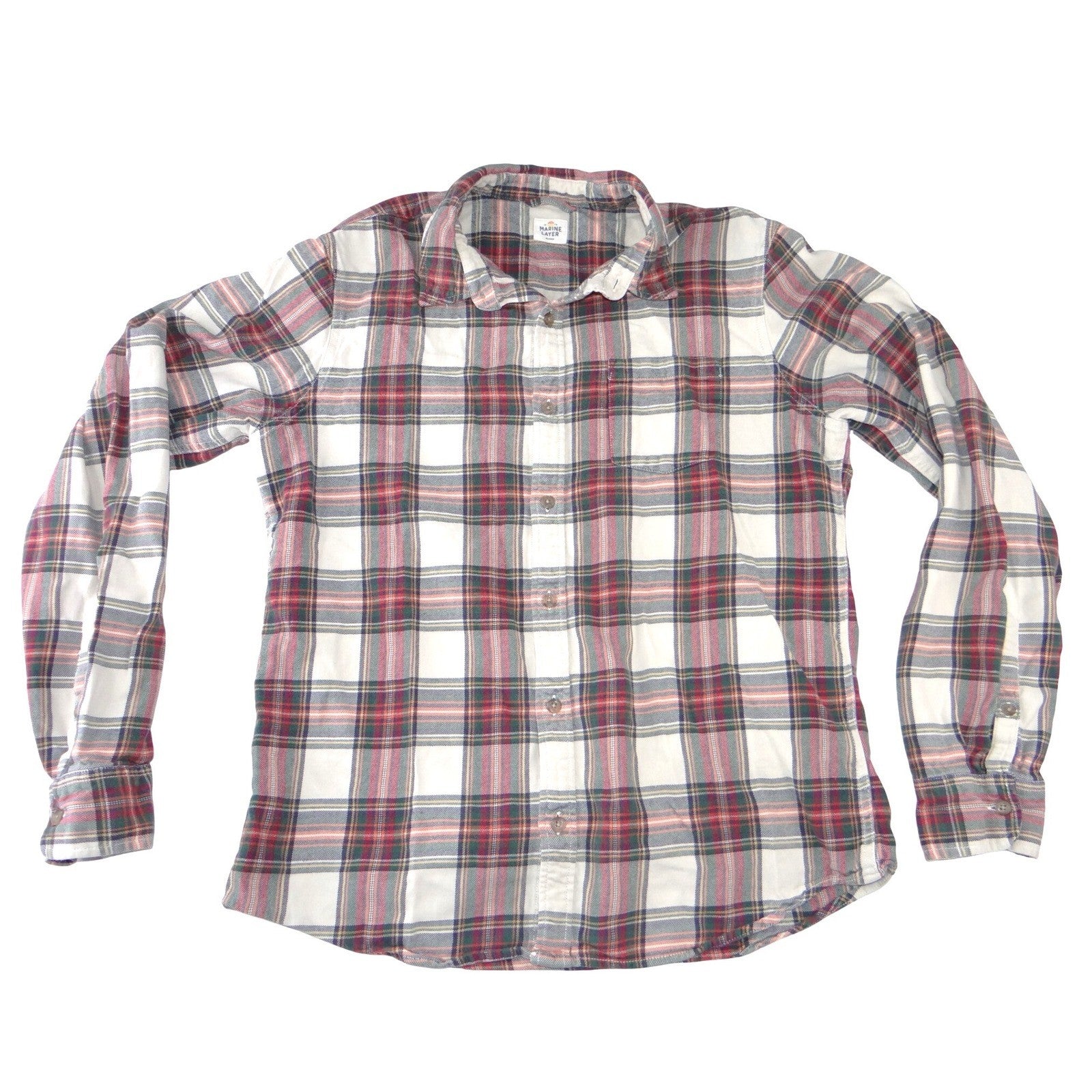 Marine Layer Mens Marge Plaid Flannel Button Down Shirt Red Green Multi Size M0