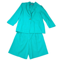 Sag Harbor Vintage Teal Green Blazer and Pleated Shorts Set Womens Large 90s
