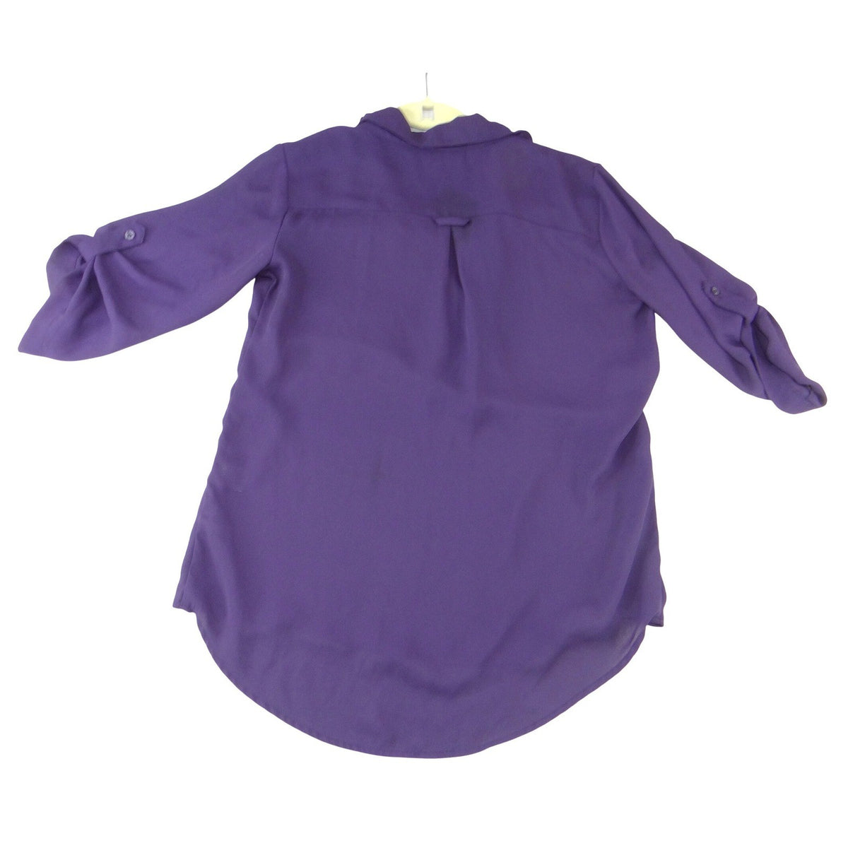 New York & Company Purple Roll Tab Sleeve Split V Neck Blouse Small2