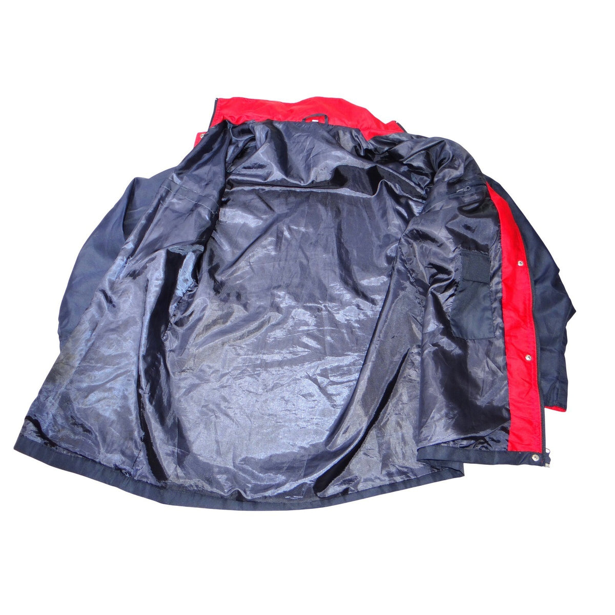 Womens Navy Blue Hooded Lightweight Rain Jacket Red Accents Size M1