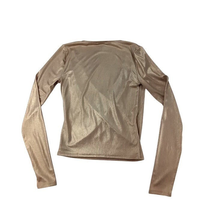 Forever 21 Metallic Wrap Long Sleeve Top Gold Shimmer Glam Party1