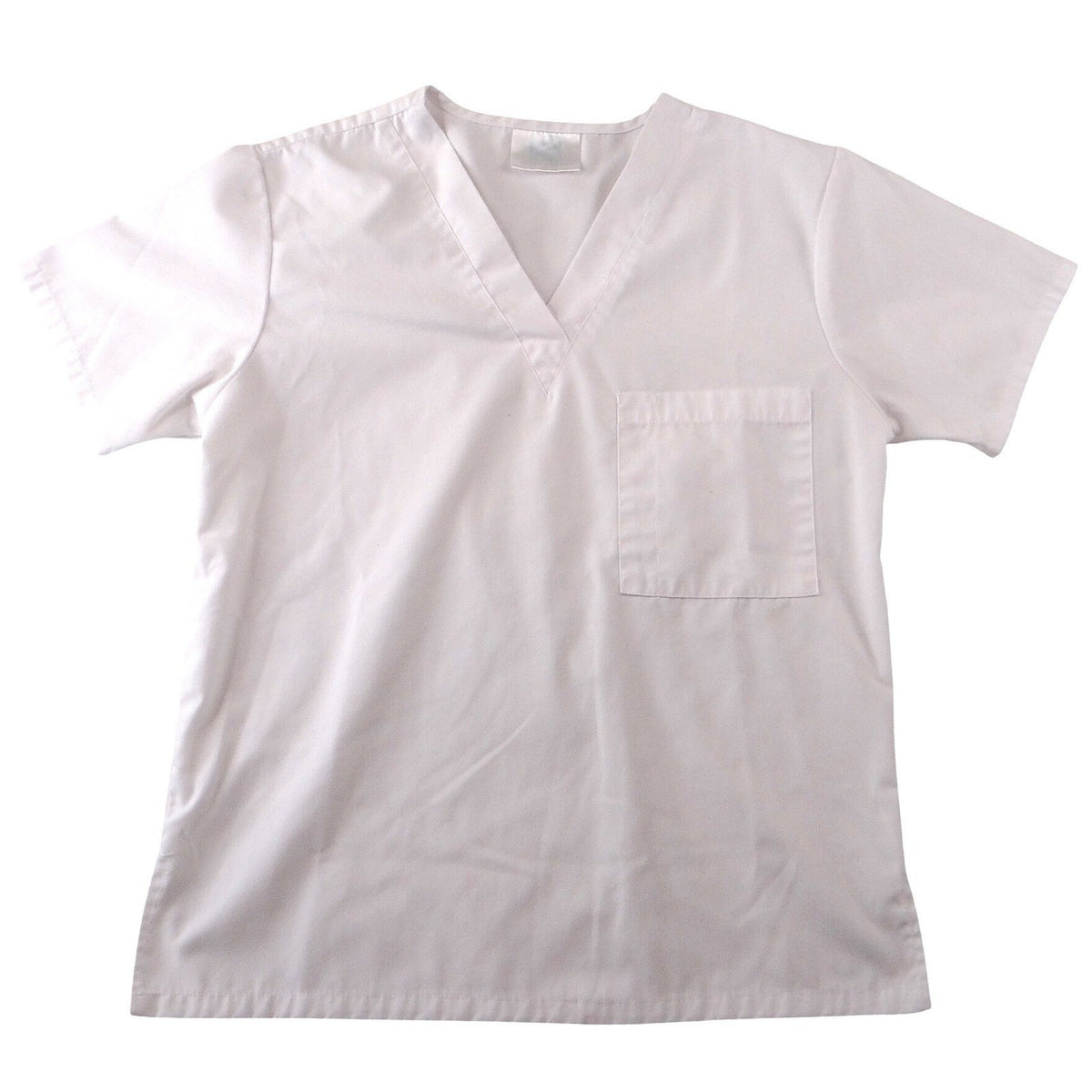 White V-Neck Medical Scrub Top Short Sleeve Chest Pocket Workwear Womens0