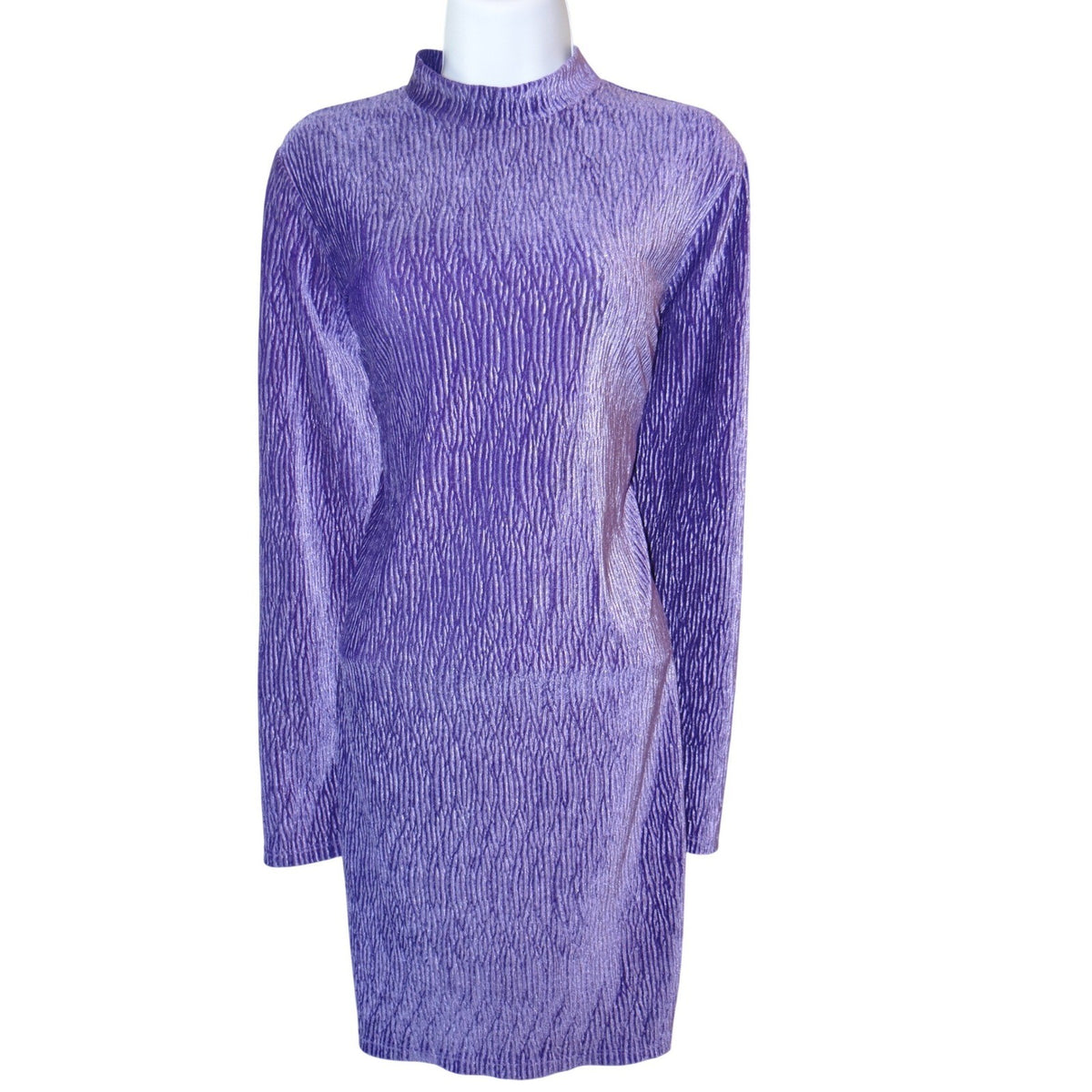 H&M Divided Purple Textured Mock Neck Long Sleeve Mini Dress Size L