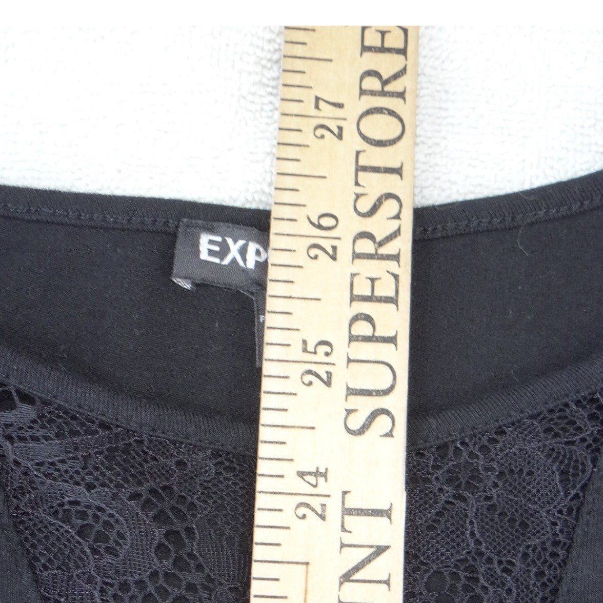 Express Womens Black Lace V-Neck Long Sleeve Snap Bottom Bodysuit Size S
