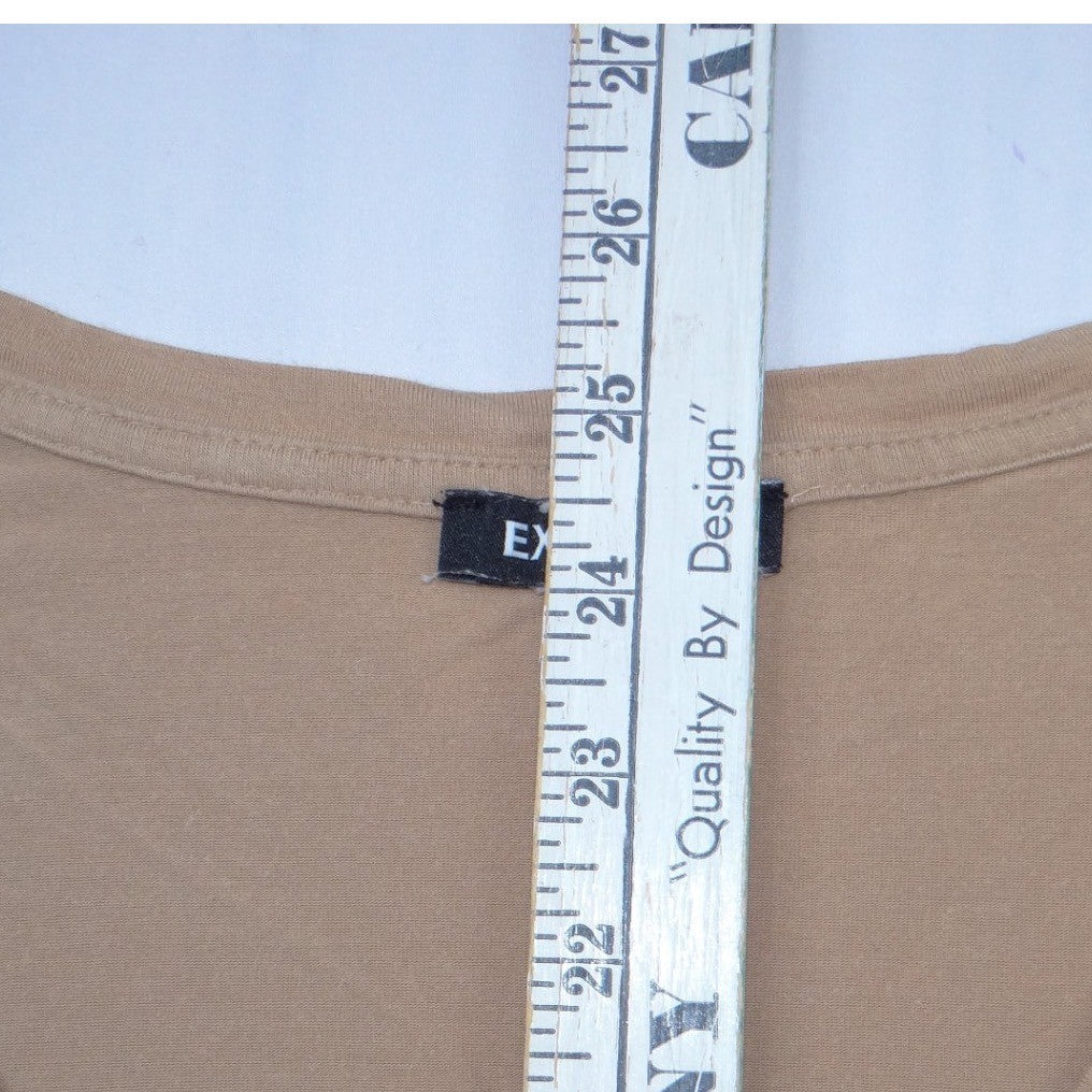 Express Womens Tan V-Neck Short Sleeve Relaxed Fit High-Low Hem Tee Size M