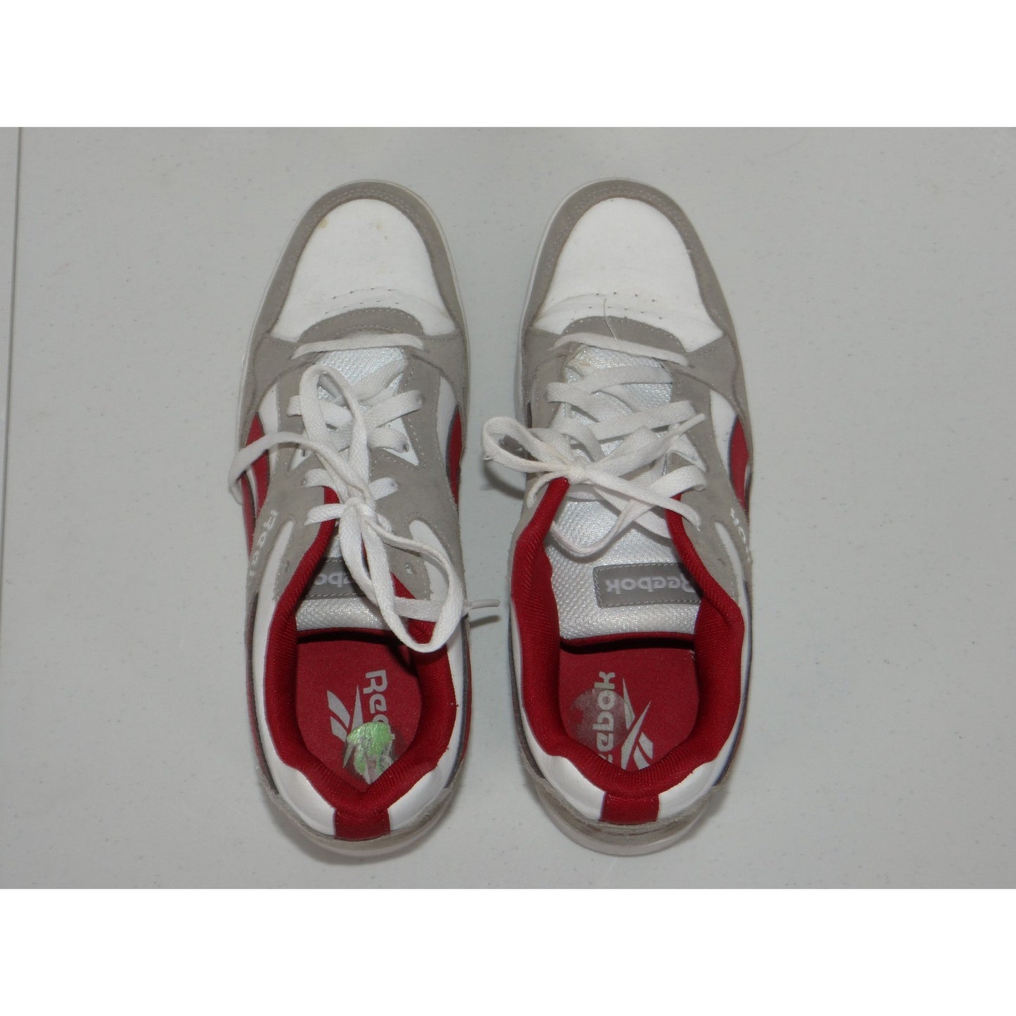 Reebok Court Advance Mens 9.5 White Grey Red Leather Suede Sneakers FFC00960695