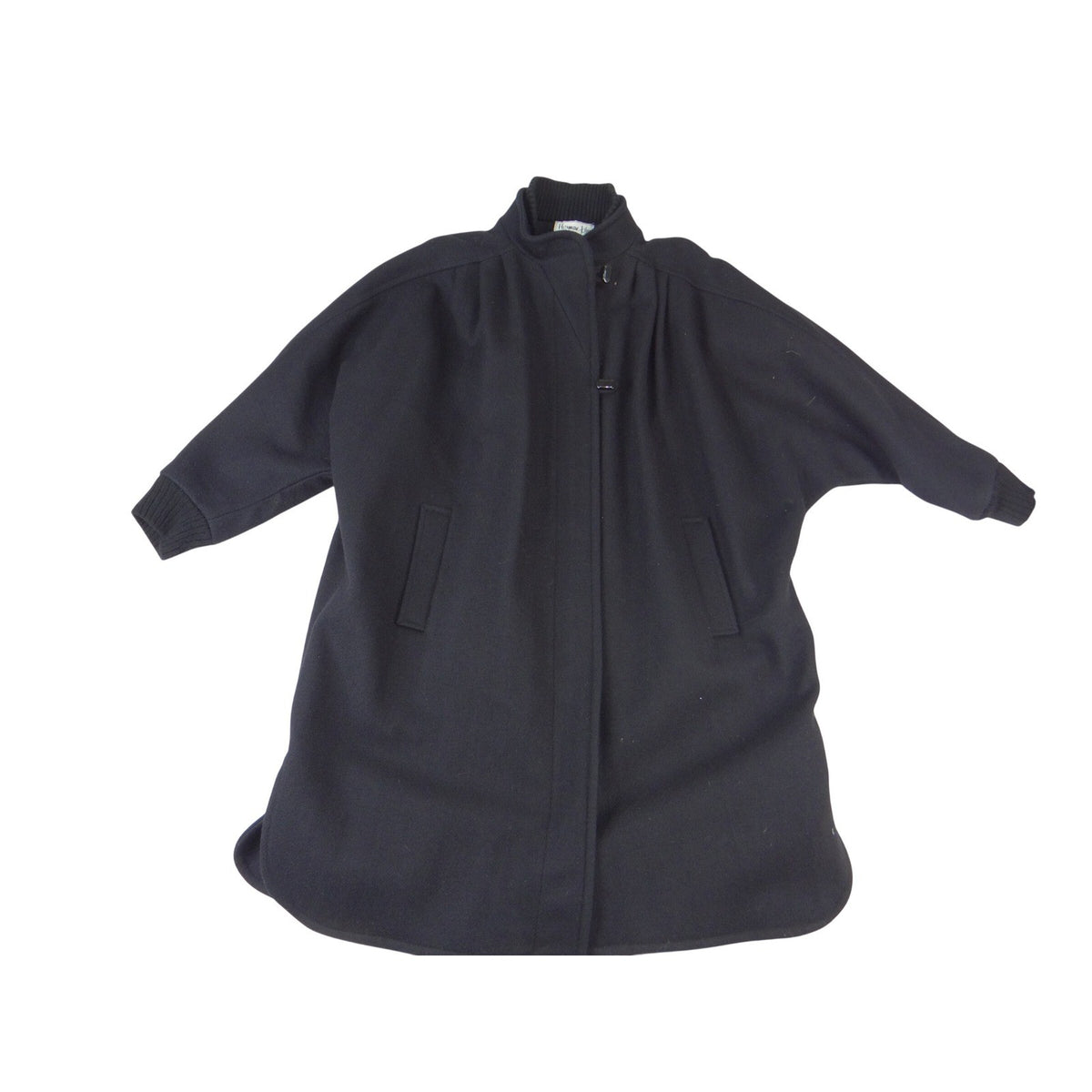 Herman Kay Vintage Black Wool Blend Dolman Sleeve Mock Neck Overcoat Womens S1