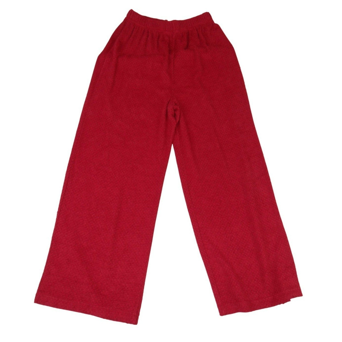 Popcorn Textured Wide Leg Pants Red High Waist Elastic Retro USA Made S0