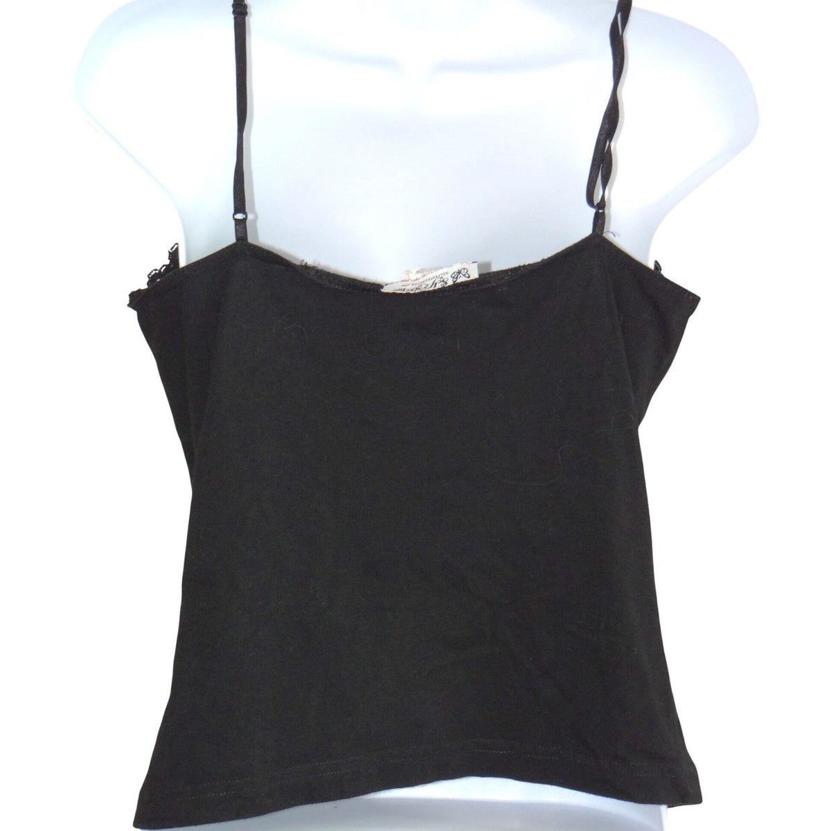 Self Esteem Womens Black Lace Trim Camisole V Neck Adjustable Straps Tank Top L3
