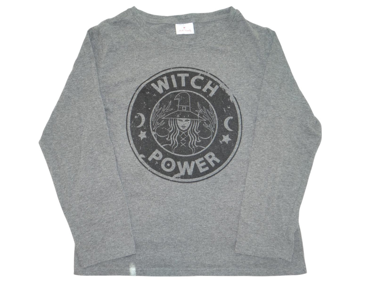 HH Family Women's Gray Long Sleeve Top with Witch Power Graphic