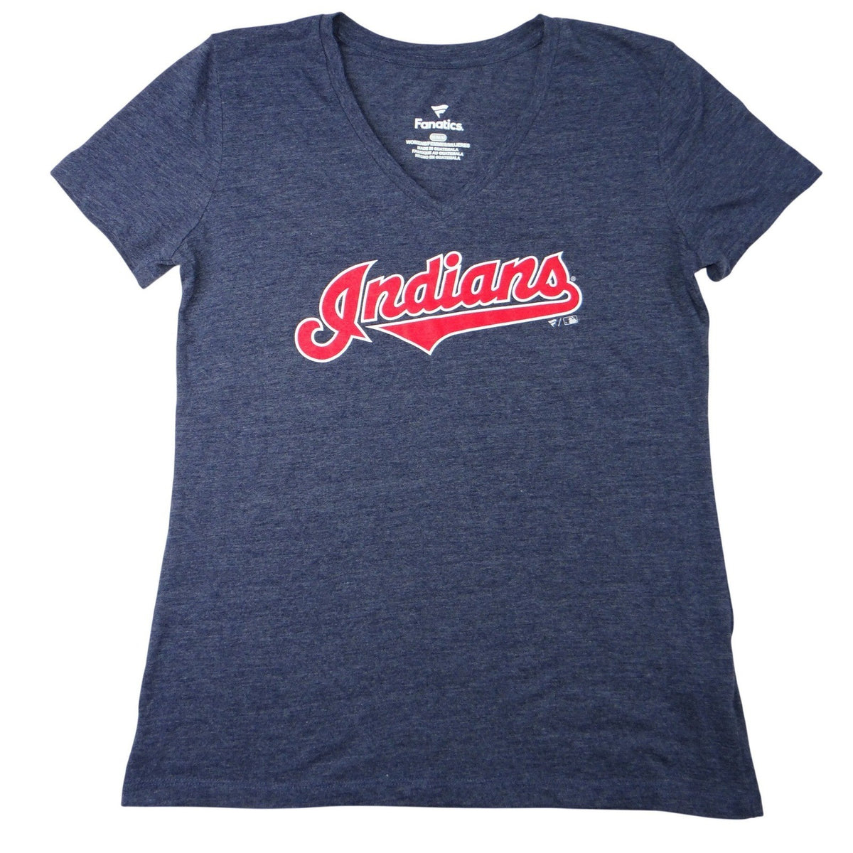 Fanatics Womens Navy Cleveland Indians V Neck T Shirt Size Medium MLB