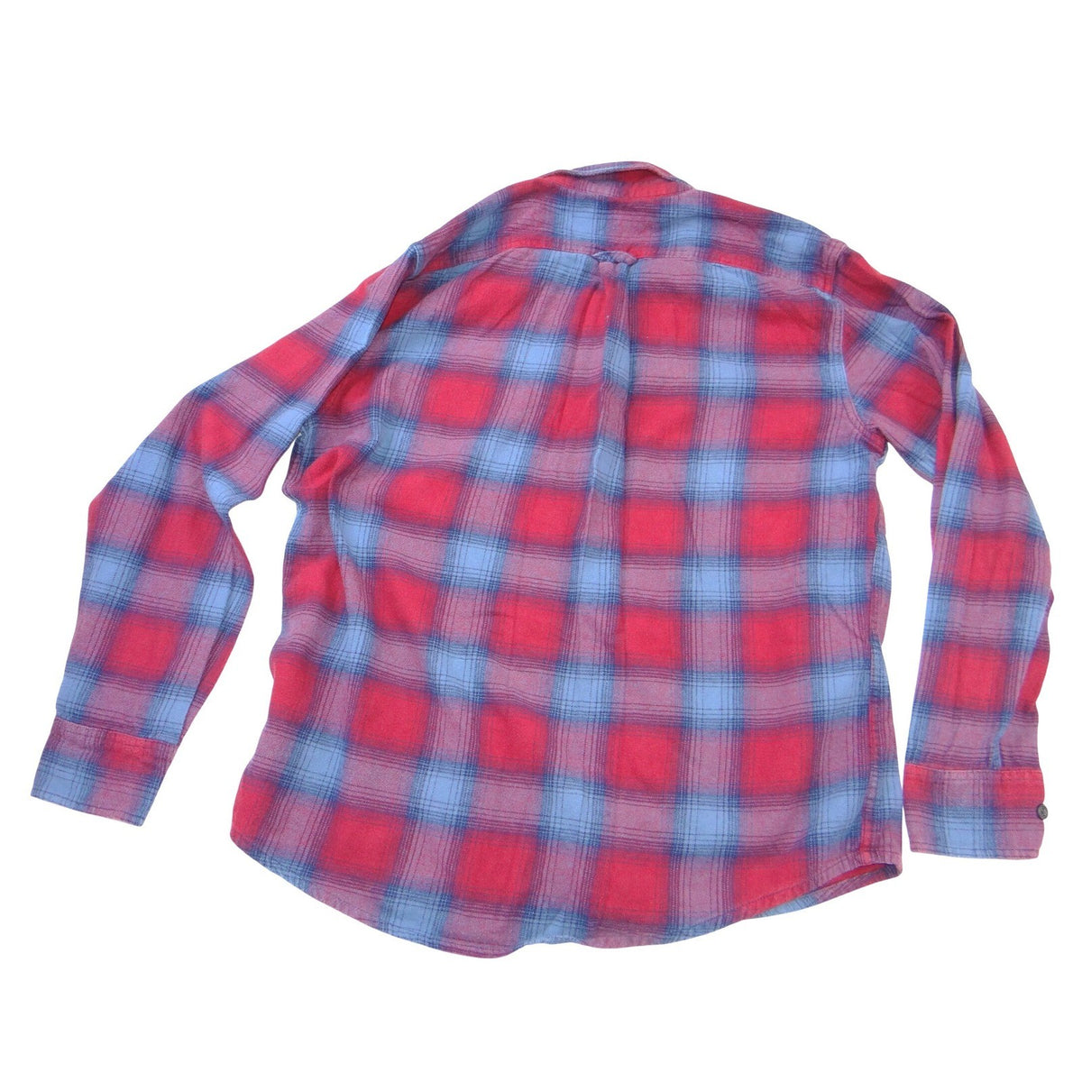 Eddie Bauer Mens Large Red Blue Plaid Flannel Button Down Long Sleeve Shirt L2