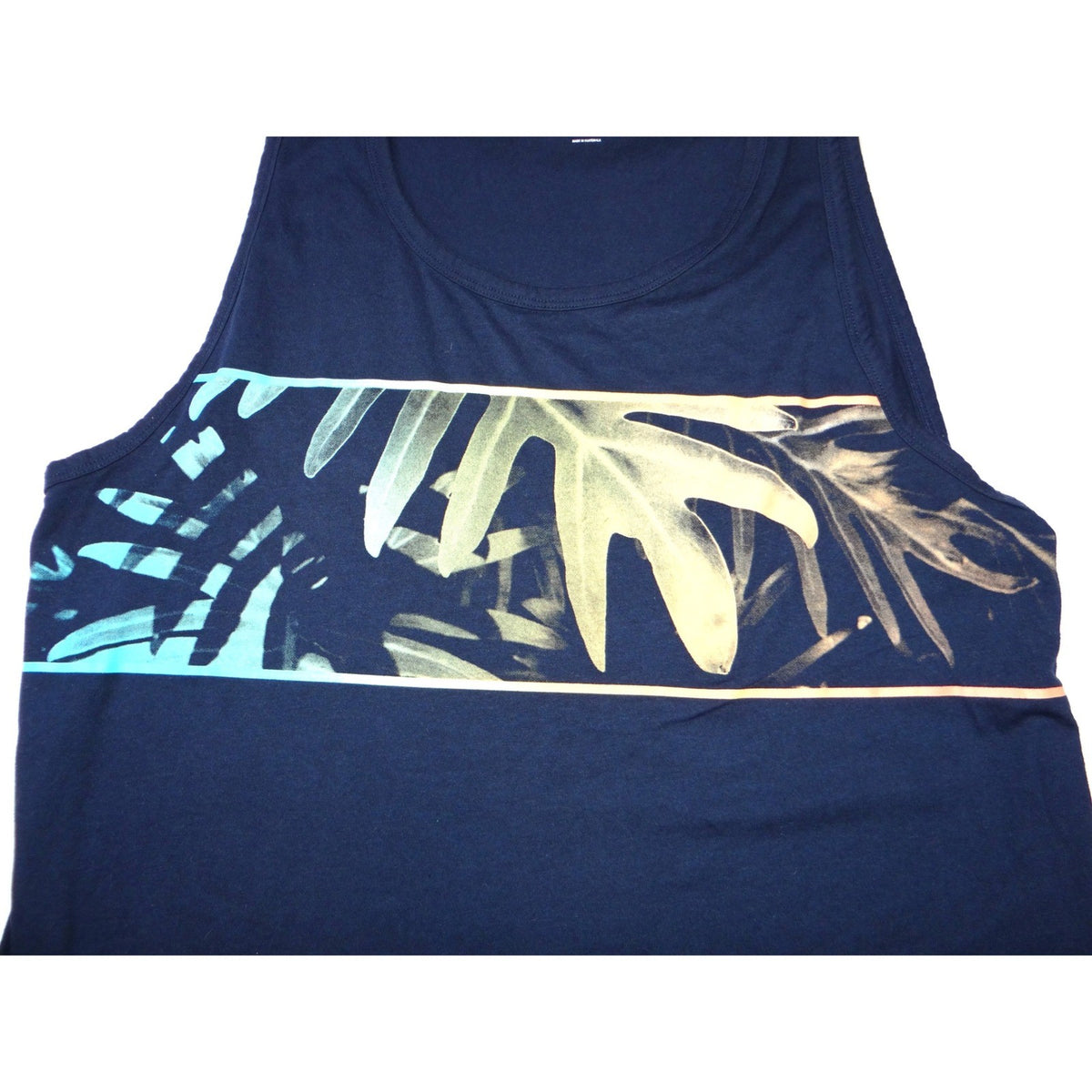 Old Navy Mens Navy Tropical Leaf Print Tank Top XL Soft Washed Athletic