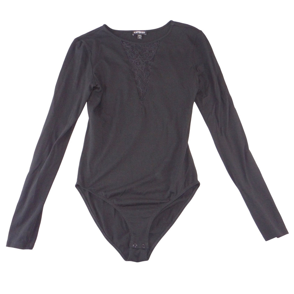 Express Womens Black Lace V-Neck Long Sleeve Snap Bottom Bodysuit Size S