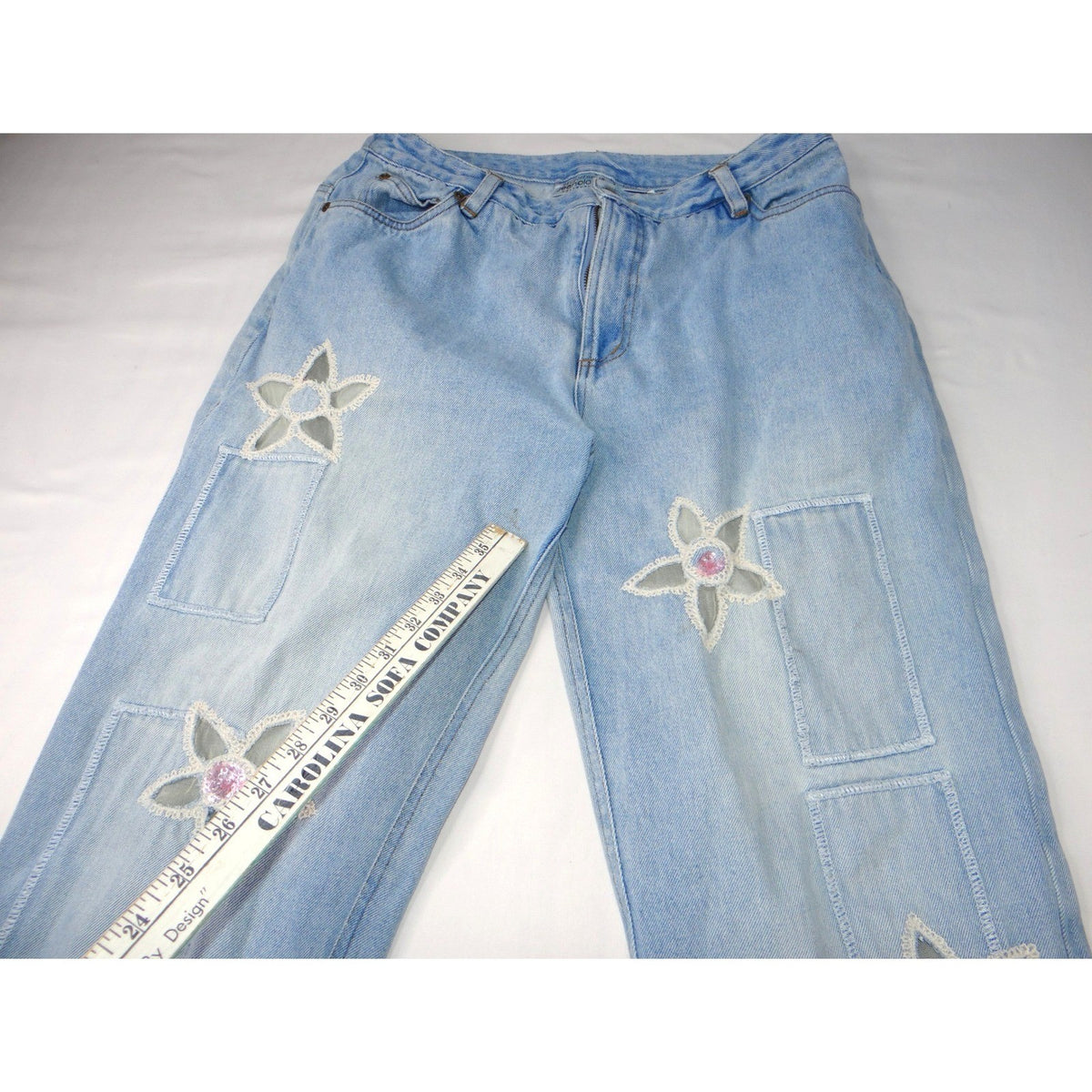 Jeanology Newport News Womens Jeans Star Mesh Cutouts Embellished Denim Sz 162