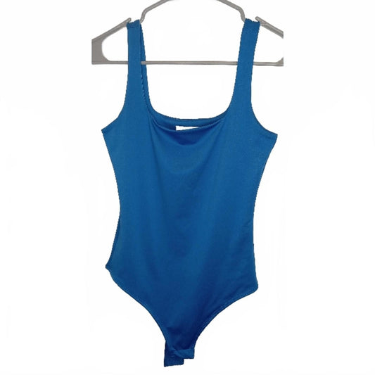 Live in the Moment Blue Square Neck Sleeveless Snap Closure Bodysuit Small