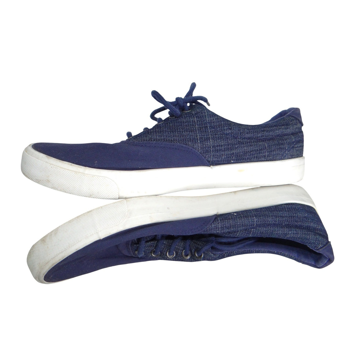 Navy Blue Canvas Low Top Sneakers Mens Size 12 Lace Up Mixed Texture1
