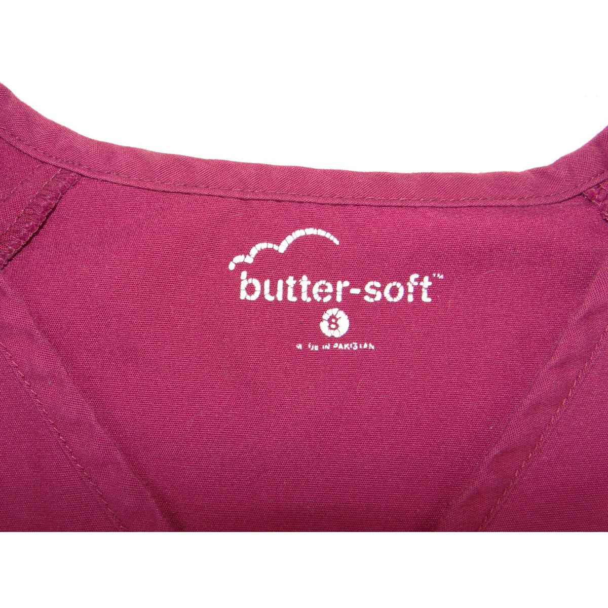 Butter-Soft Scrub Top Womens Small Burgundy V-Neck Short Sleeve Raglan Pockets2