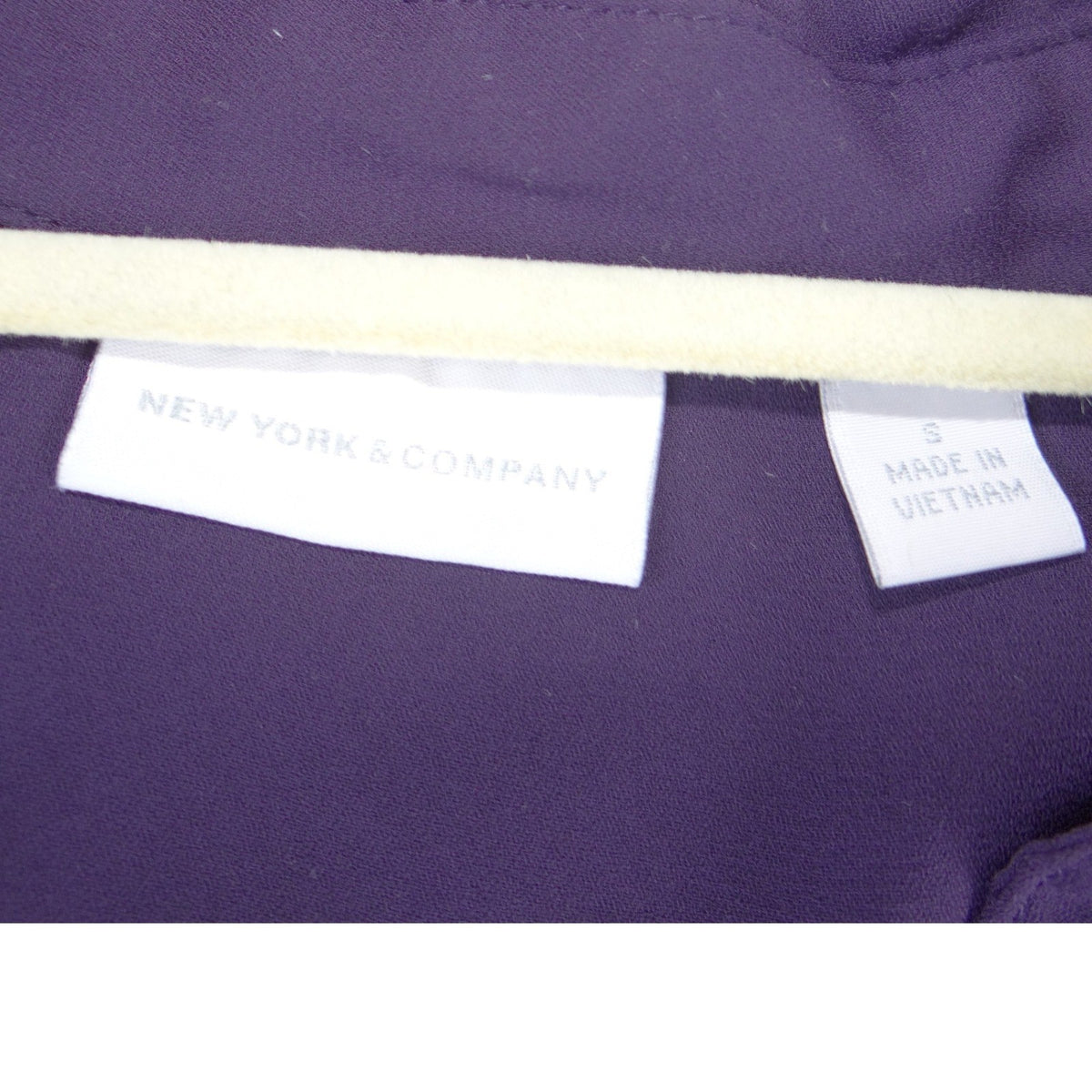 New York & Company Purple Roll Tab Sleeve Split V Neck Blouse Small1
