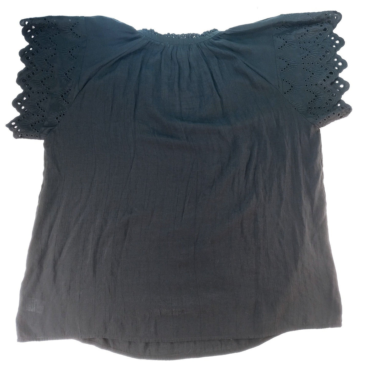 Chelsea Theodore Woman Plus Size 1X TG Black Lace Neck Flutter Sleeve Top