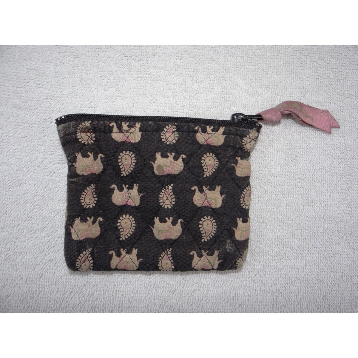 Vera Bradley Elephant Paisley Quilted Cotton Zip Coin Purse Pouch Black Pink1