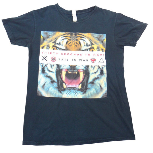 Thirty Seconds To Mars This Is War Tiger Graphic T-Shirt Mens Small Black Cotton