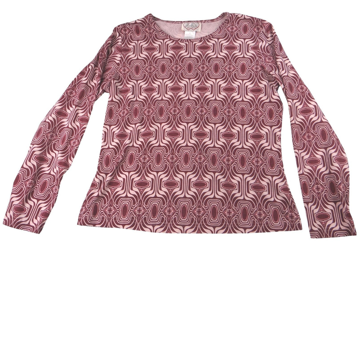 Vintage City Hearts Women's Burgundy Geometric Print Long Sleeve Top Size Medium0